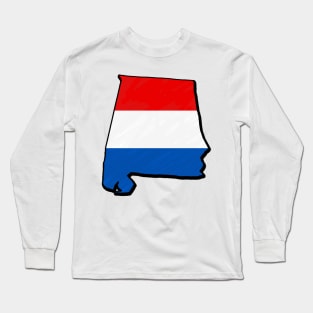 Red, White, and Blue Alabama Outline Long Sleeve T-Shirt